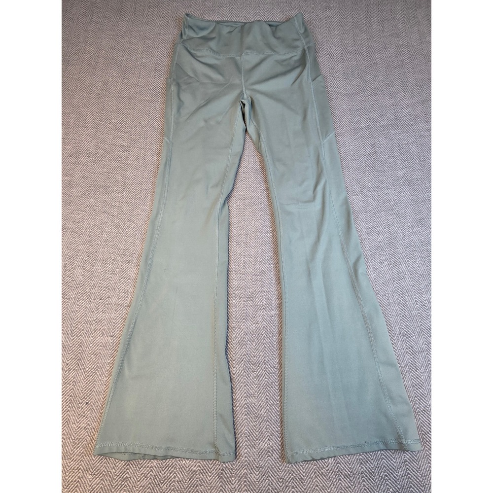 BSP Womens High Waisted Flare Leggings Sage Green Side Pockets Size Large